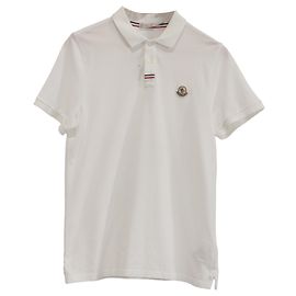 Polo de piqué de algodón blanco con parche del logotipo Moncler