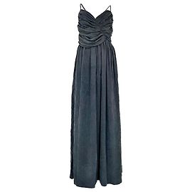 Vestido maxi con cuello en V fruncido en viscosa gris Zimmermann