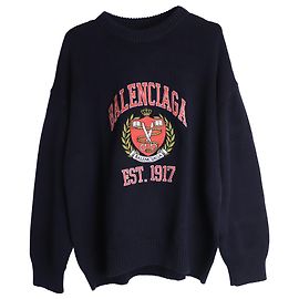 Balenciaga Oversized Crewneck mit College-Logo-Stickerei aus Baumwolle in Navy Blue