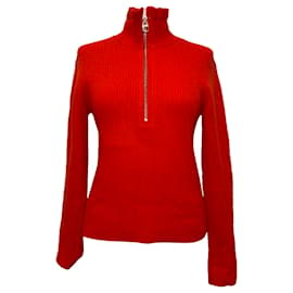 Chloé Strickpullover mit Rüschenhals aus roter Wolle
