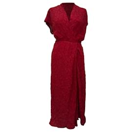 Vestido midi con efecto envolvente en viscosa gofrada color burdeos Dries Van Noten