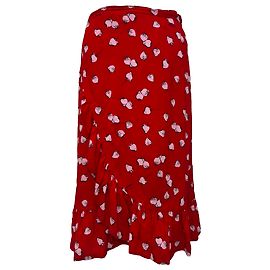 Falda midi cruzada Miu Miu con estampado de fresas en viscosa roja