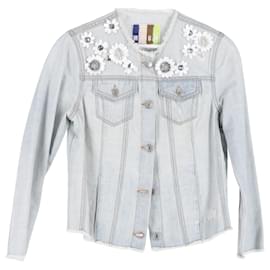 Chaqueta vaquera con adornos florales en denim de algodón azul - Msgm