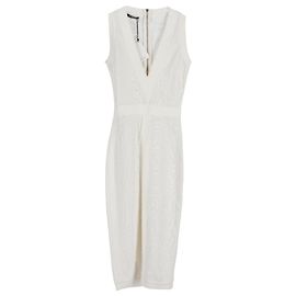 Vestido midi de malha Balmain com decote profundo em viscose branca