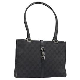Borsa Tote GUCCI GG Canvas Jackie Black Silver 002 1073 Auth BA13509A