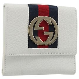 GUCCI Interlocking Sherry Line Wallet Leather White Gold 131020 Auth yk20600A