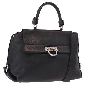 Borsa Salvatore Ferragamo Gancini in Pelle 2way Nera Argento Auth ka4860A