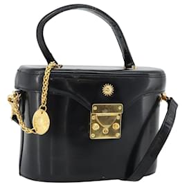 Gianni Versace Hand Bag Leather 2way Black Gold Auth BA13533A