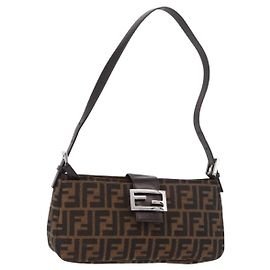 Borsa a Spalla FENDI Zucca Canvas Nero Marrone Auth 188466SAM