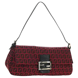 Borsa a tracolla FENDI Zucchino Canvas Mamma Baguette Rossa Argento Autentica 185835SAM - Fendi
