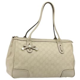 GUCCI GG Canvas Guccissima Princess Bag Leather Ivory Gold 177052 Auth 186378V