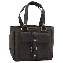 Bulgari Borsa BVLGARI Logo Mania in tela marrone e argento Auth hk3805
