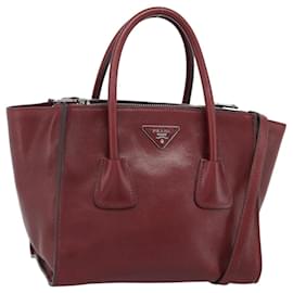 Borsa PRADA in pelle 2way Rosso Argento Auth 188750M