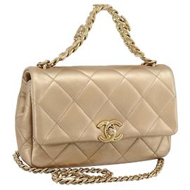 CHANEL Matelasse Chain Shoulder Bag Leather 2way Gold CC Auth 188813SM