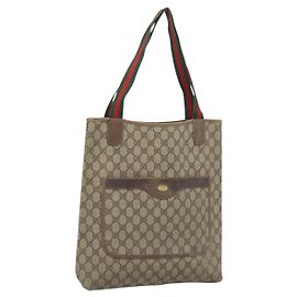 Bolso Tote GUCCI GG Supreme Web Sherry Line de PVC Beige Oro 378 02 003 Auth 187267