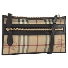 BURBERRY Nova Check Schultertasche PVC Beige Gold Auth 188891A
