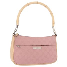 Bolso de Hombro GUCCI Bamboo GG Canvas Rosa Oro 001 3870 Auth 189093V