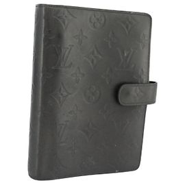 LOUIS VUITTON Monogram mat Agenda MM Day Planner Cover Black R20925 Auth BA13618