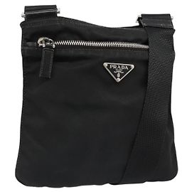 PRADA Schultertasche Nylon Schwarz Silber Auth hk3831