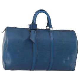 LOUIS VUITTON Epi Keepall 45 Boston Bag Blue M42975 LV Auth 187531