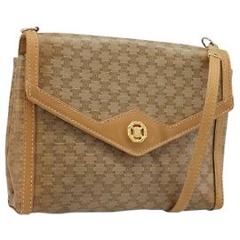 Céline CELINE Macadam Canvas Schultertasche PVC Beige Gold Auth BA13580