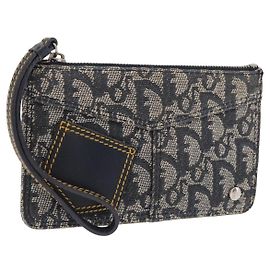 Pochette Christian Dior Trotter Canvas Navy Silver Auth 187284V