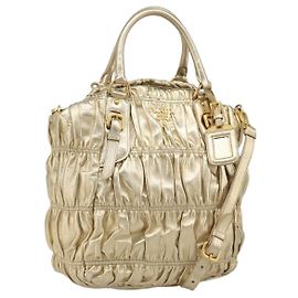 PRADA Handtasche aus Leder 2way Gold Tone Gold Auth 185803V