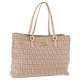 Borsa a mano FENDI Zucchino Canvas Beige Oro Autentica ka4906