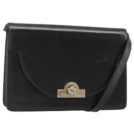 Borsa a Spalla Christian Dior in Pelle Nera e Oro Auth BA13501
