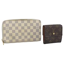 LOUIS VUITTON Portafoglio Monogram Damier Azur 2 Set LV Auth 187897