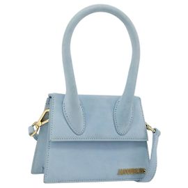 JACQUEMUS Handtasche Wildleder 2way Hellblau Gold Auth 188870M