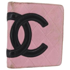 CHANEL Cambon Line Portafoglio Bifold in Pelle Rosa Argento CC Auth bs35716
