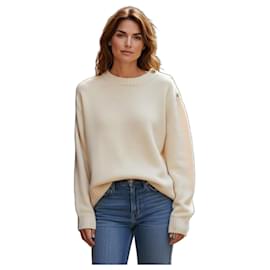 Jil Sander Strickpullover aus Wolle & Baumwolle, Elfenbein