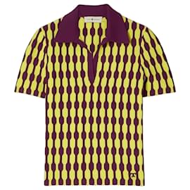Tory Burch Polo de punto jacquard geométrico manga corta - Amarillo/Burdeos