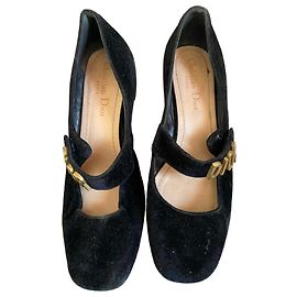 Christian Dior black velvet Mary Jane shoes