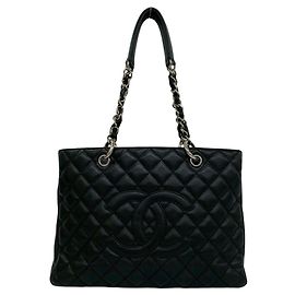 Chanel GST Tote Bag Schwarz Genarbtes Kalbsleder