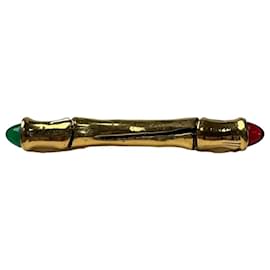 Spilla Chanel Bamboo placcata oro con pietre colorate
