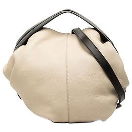 LOEWE Bolso Satchel de piel de becerro granulado beige con cremallera y asa