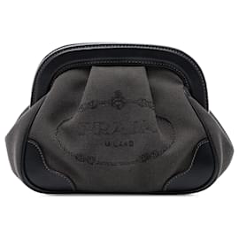 Pochette Prada Brown Canvas Canapa Logo Frame