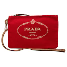 Pochette da polso in tela canapa rossa con logo Prada