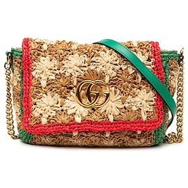 Gucci Beige Small GG Marmont Raffia Crossbody