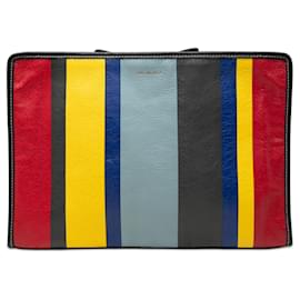 Clutch Bazar a righe in agnello multicolore Balenciaga