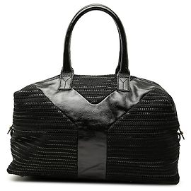 Borsa Easy Y Tote in tessuto texturizzato nero e vernice Saint Laurent