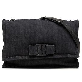 Salvatore Ferragamo Borsa a tracolla Ferragamo Viva Bow in denim nero, piccola