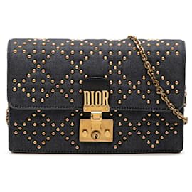 Portafoglio con catena DiorAddict in denim blu con cannage e borchie Dior