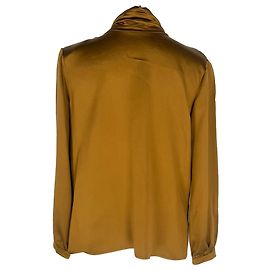 Camicetta Saint Laurent in seta marrone con spalle imbottite