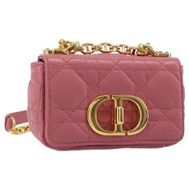 Borsa a tracolla Christian Dior Chain Caro Canage in pelle di agnello Oro Rosa Auth 187297SAM