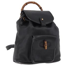 Zaino GUCCI Bamboo in pelle nera e oro 003 2034 0030 Auth ka4944