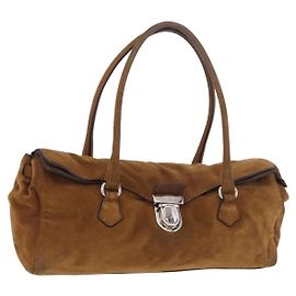 PRADA Handtasche Wildleder Braun Silber Auth 188213SAV