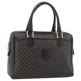Céline Borsa Boston CELINE in tela Macadam PVC Pelle Nera Oro Auth am11938V